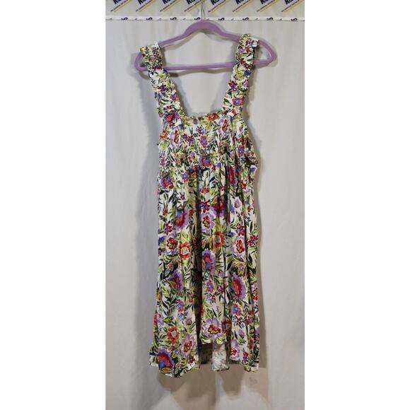 Terra Sky Smocked Sleeveless Sun dress White Colorful Floral Print 0X (14W) - Picture 1 of 3